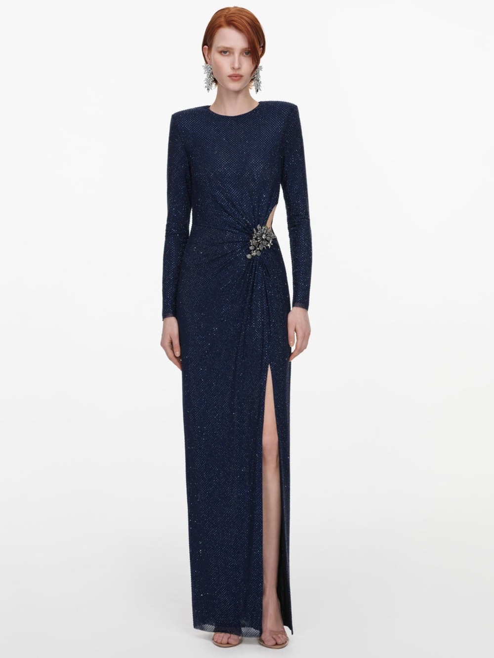 Self-Portrait NWOT Navy Rhinestone Embellished Maxi Dress Blue